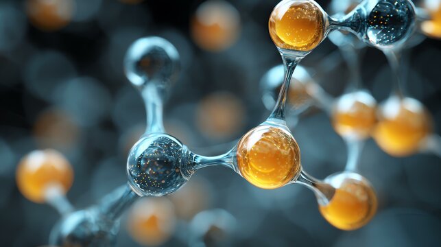 Close-up of molecular structure with orange atoms.
