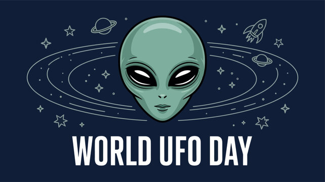 World UFO Day Alien Spaceship Poster Illustration
