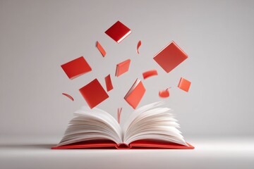 Open Book with Floating Red Squares