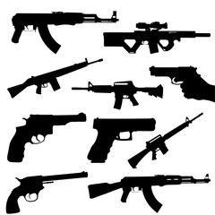 Selection of Different Types of Rifles and Handguns Silhouettes