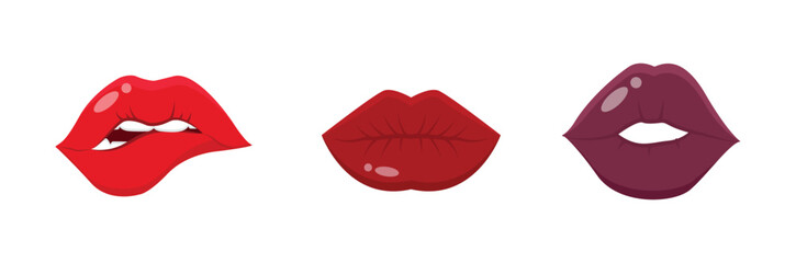 Sexy lips of women or girls flat vector illustrations set