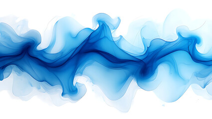 Abstract blue ink waves flowing on white background, fluid art design