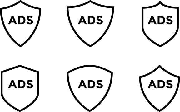 ads protection icon set. shield ads icons. advertisements safety sign
