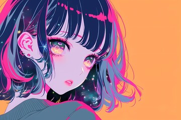 ポップなカラーリングのキャラクターデザイン（アニメ・イラスト・壁紙・コピースペース）