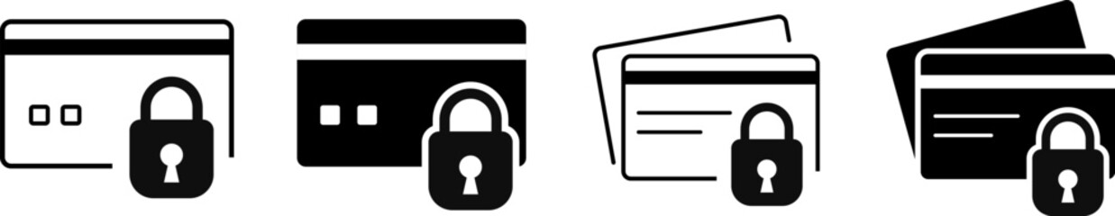 Block credit card icon set. Personal finance security. Technology to protect data and funds. representing data security and protection
