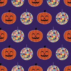 Retro 70s Halloween seamless vector pattern for print, surface design