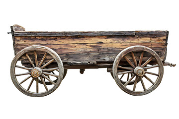 Fototapeta premium Rustic Wooden Wagon with Wheels on Transparent Background