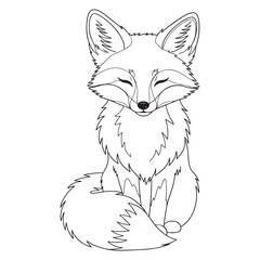 Obraz premium Line Art Cute Fox Sitting Calmly White Background outline
