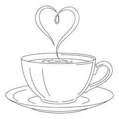 Tea Cup Heart Steam Line Art Drawing saucer