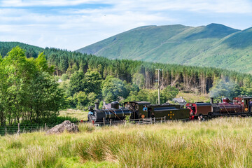 Naklejka premium steam trains in snowdonia Wales