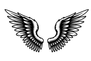 Obraz premium Black vector wings illustration with flying bird and angel wing silhouette designs, perfect for tattoo or tribal art