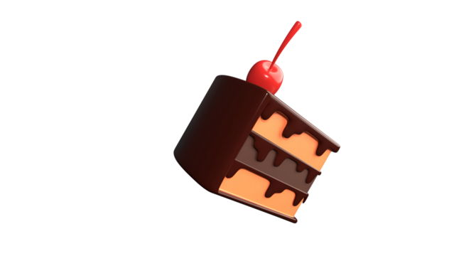 A slice of chocolate cake with two layers and a cherry on top, showcasing a delicious dessert.