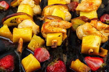 Chicken shashlik with pineapple.