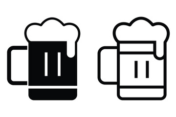 Beer mug icon, Beer mug back and white. Classic frothy beer glass symbol for bar, pub. Beer mug icon isolated flat vector illustration. 