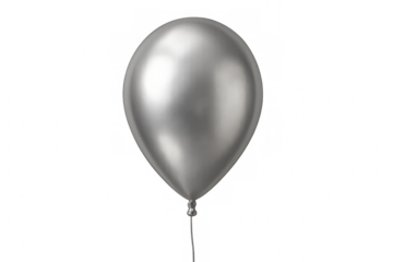 Metallic silver balloon hovering against transparent backdrop, lending sophisticated aesthetic to graphic design compositions