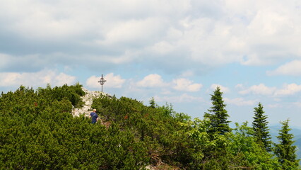 Blick auf das Gipfelkreuz, Gemeindealpe