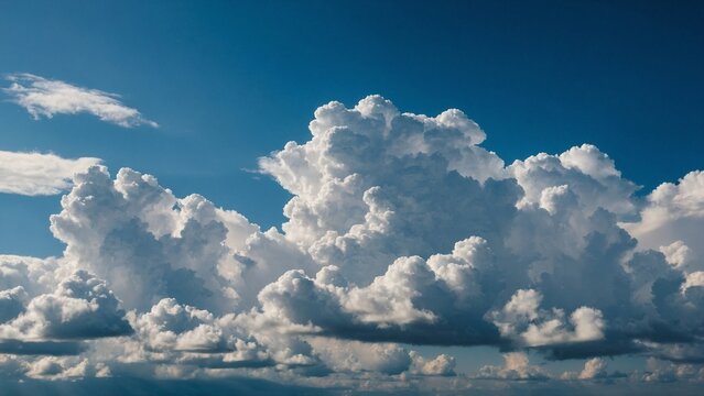 Celestial Symphony: A breathtaking scene of dramatic cumulus clouds against a vibrant blue sky. Their fluffy forms, sculpted by the wind, creating a sense of peace, serenity and wonder. - Powered by Adobe