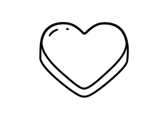 Candy heart drawing. It is a simple black and white outline sketch of a classic candy heart, symbolizing sweetness and affection. Vector sketch line art draw.