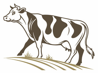 Fototapeta premium Brown and White Cow Walking on a Hillside V E C T O R Logo Illustration vector