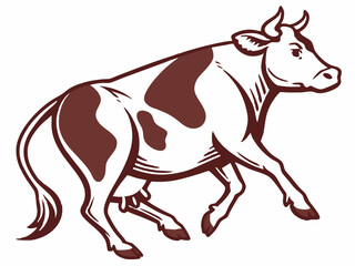 Brown and White Cow Logo Vector Illustration Side Profile Running Pose