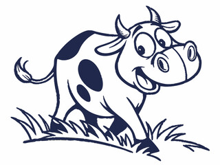 Cartoon Cow Logo Dark Blue Spots Walking in Grass V E C T O R vector illustration