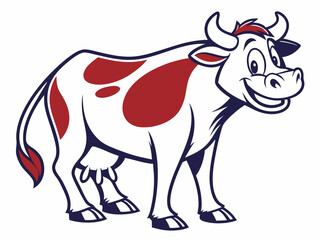 Happy Cartoon Cow with Red Spots on White Background V E C T O R vector illustration