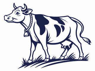 Dark Blue Cow Silhouette Logo Standing in Grass with Bell V E C T O R navy blue