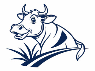 Happy Cow Logo Design Dark Blue V E C T O R Illustration on White Background bull vector