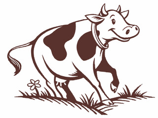 Brown Cow Logo V E C T O R Illustration on White Background Happy Cow in Grass vector