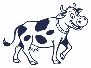 Happy Cow with Dark Blue Spots on White Background V E C T O R Logo Illustration vector graphic