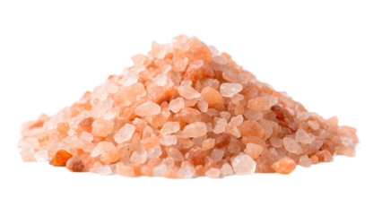 A pile of Himalayan pink salt crystals isolated on transparent background