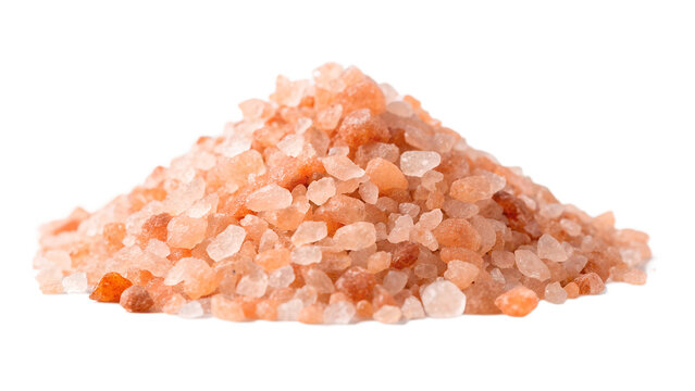 A pile of Himalayan pink salt crystals isolated on transparent background