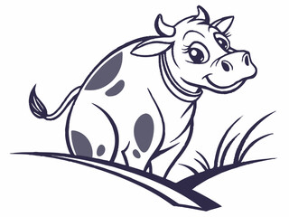 Happy Cow Logo Vector Illustration Dark Purple Spots White Background cartoon