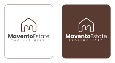 Rounded M Letter Home Logo in Brown Line Style