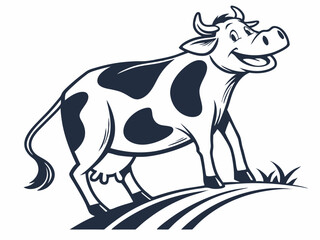 Happy Cow Logo Design Dark Blue and White Spots on Hillside V E C T O R vector illustration