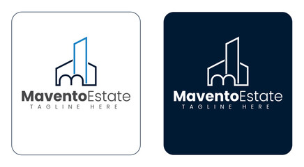 Line Art M Letter Real Estate Logo with Tower Shape