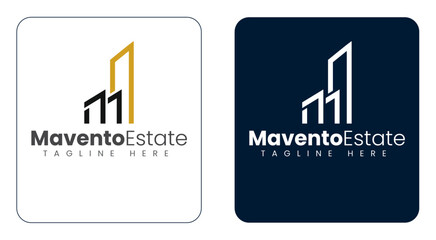 Yellow and Dark Blue M Letter Logo with Building Bar Concept