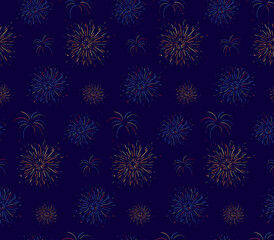 Fireworks celebration Seamless pattern. Vector graphic line ink illustration. design for fashion graphics, textile prints, fabrics, wallpapers. For logo, web, package, sticker