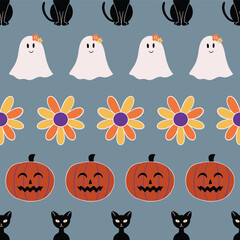 Retro 70s Halloween seamless vector pattern background design