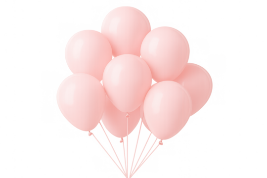 Pink balloons floating on a transparent background, perfect for celebrations, birthdays, and party decorations - Powered by Adobe