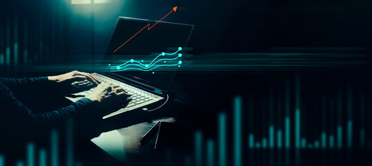 hand of businessman interactive touching a holographic of transaction financial network data...