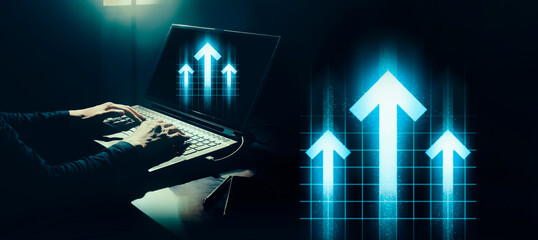 hand of businessman interactive touching a holographic of transaction financial network data...