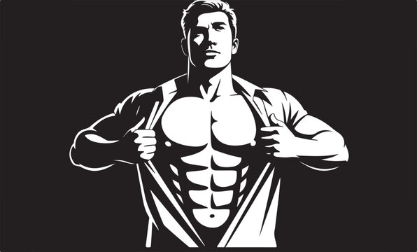 Muscular man ripping shirt strong bodybuilder