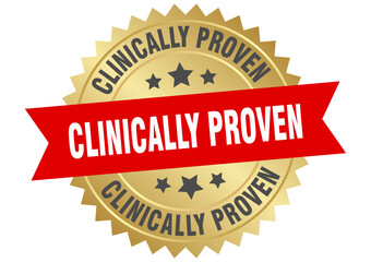 clinically proven. clinically proven round red and gold label isolated on transparent background