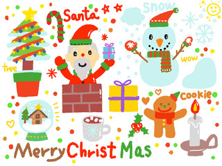 Fototapeta premium set of christmas elements /Santa Christmas 산타 크리스마스 성탄절 눈사람 쿠키 워터볼