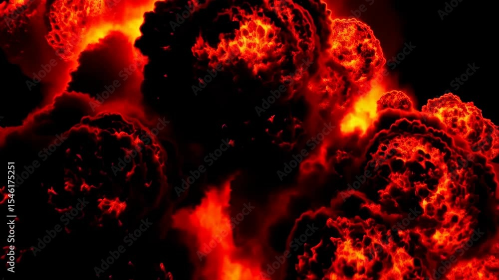 Poster intense fiery explosion sequence with expanding flames and smoke dynamics