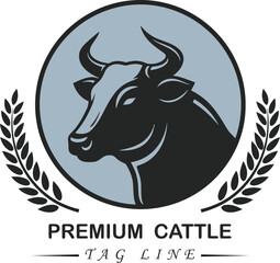 Adobe Illustrator cow head logo design Majestic Insignia with Laurel Touch. 