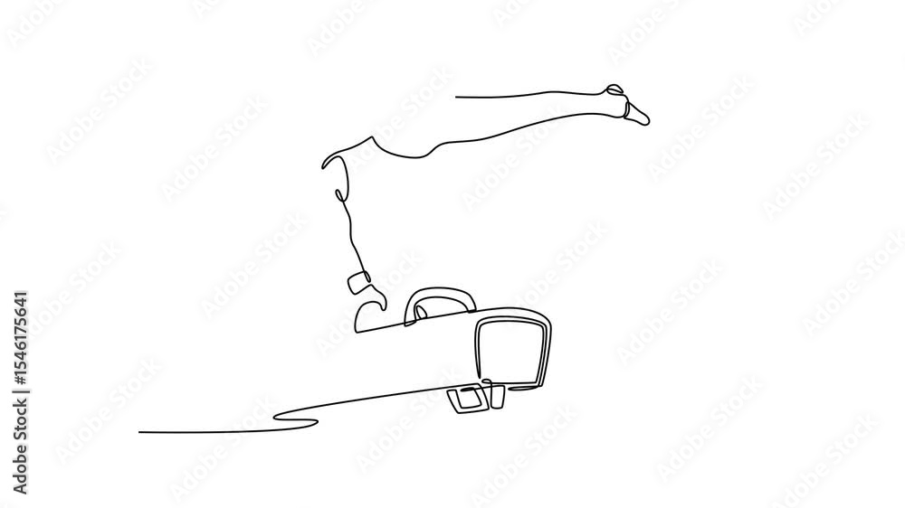 Poster animated self drawing of continuous line draw pommel horse athlete gymnast doing split handstand in 