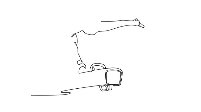 Animated self drawing of continuous line draw pommel horse athlete gymnast doing split handstand in competition artistic gymnastics. Athlete perform acrobatic motion. Full length single line animation