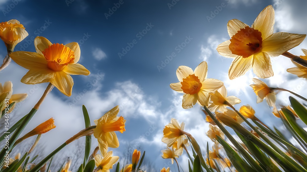 Poster Daffodils set against a blue sky create a spring flower backdrop with room for adding text